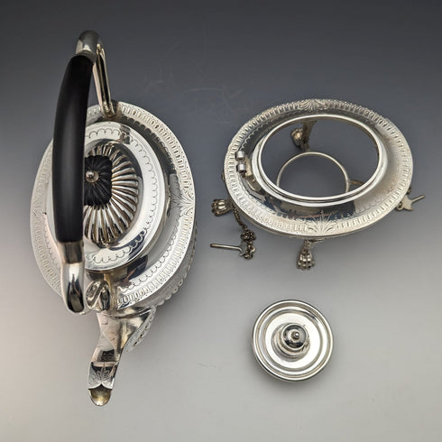 Circa 1900 British Antique Silver Plated Tea Kettle Set JHON WiGFALL